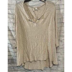 Cato Blouse Womens XL Beige Vneck Long Sleeve Lace Back Longer in Back